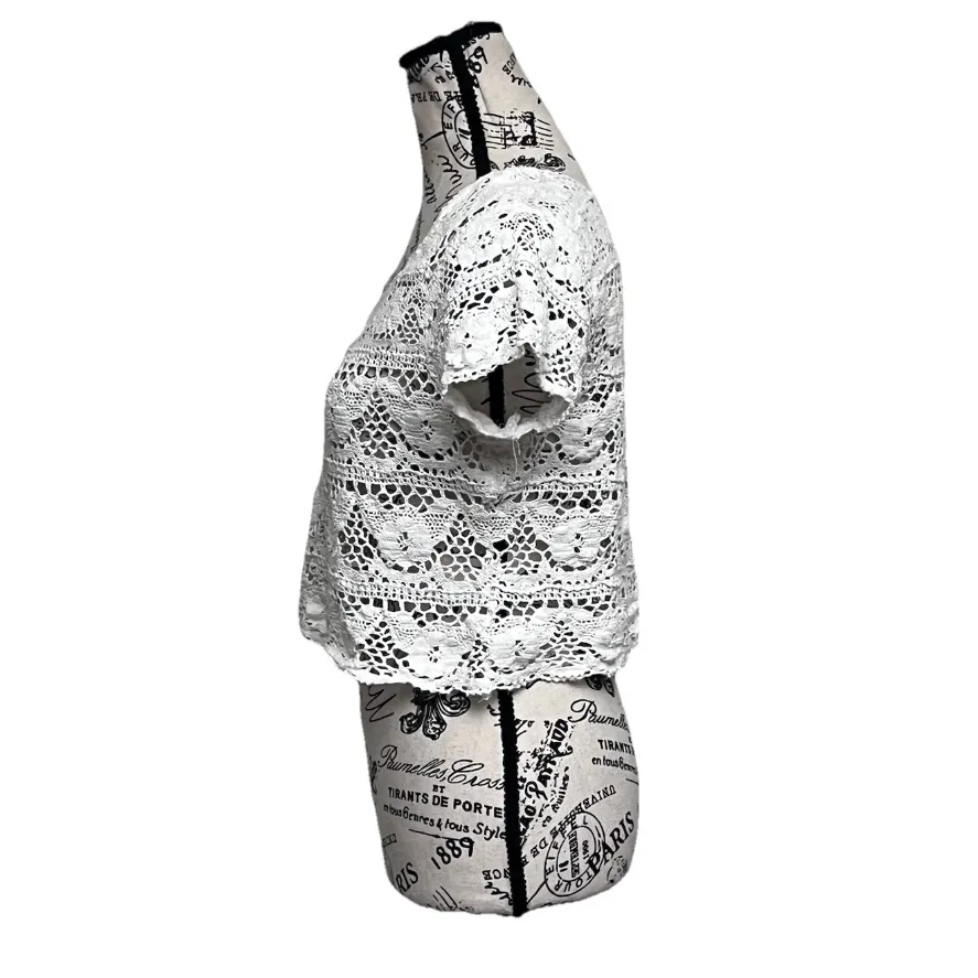 Cottagecore Coquette Crochet Crop Top M Women’s White Open Knit Soft Girl Size M - Image 4