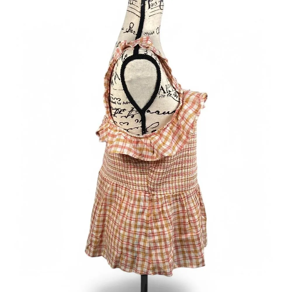 Old Navy Ruffled Smocked Bodice Plaid Sleeveless Top Shirt for Women Large - Image 6