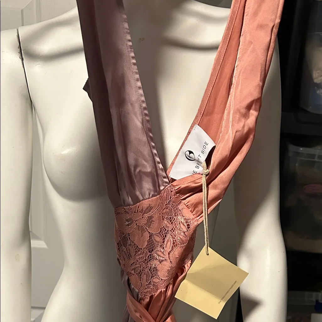 The Bright Side XS Dawn Lace Satin Slip Maxi Dress Rocky Barnes pink - Image 4
