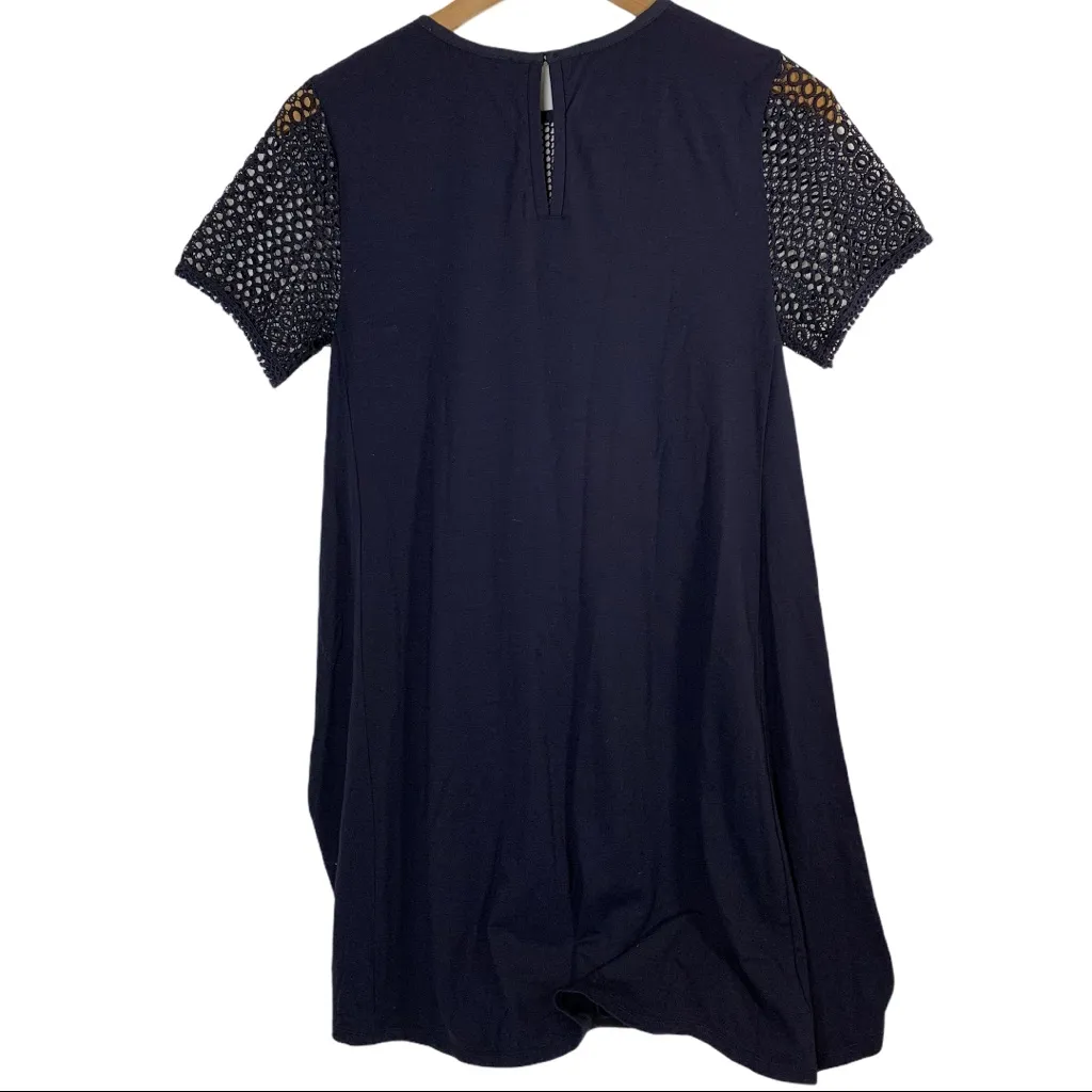 Loft navy‎ shirt sleeve crochet top jersey dress XS - Image 2
