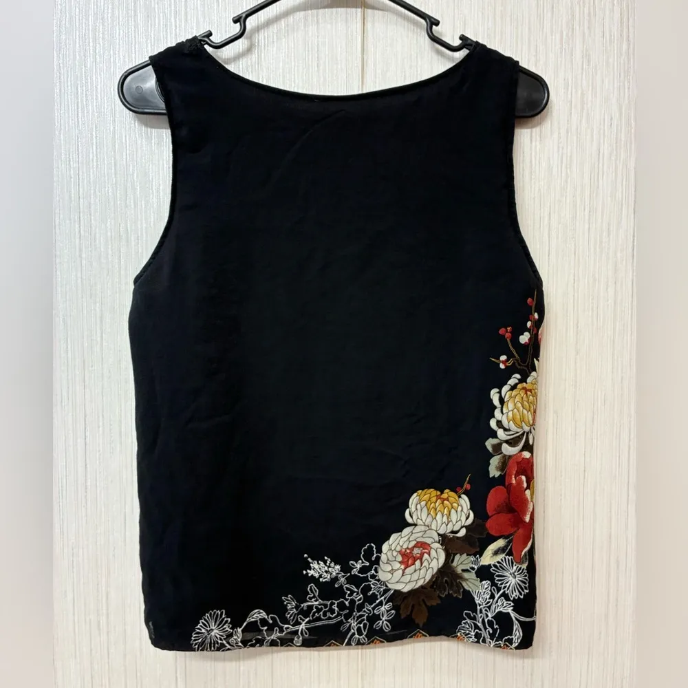 Vtg Citron Santa Monica Black Silk Blend Red Floral Art - Image 2