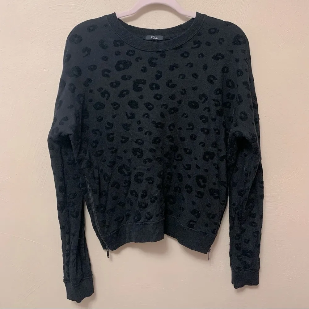 Marlo Black Flocked Leopard Crewneck Side Zip Sweatshirt - Image 4