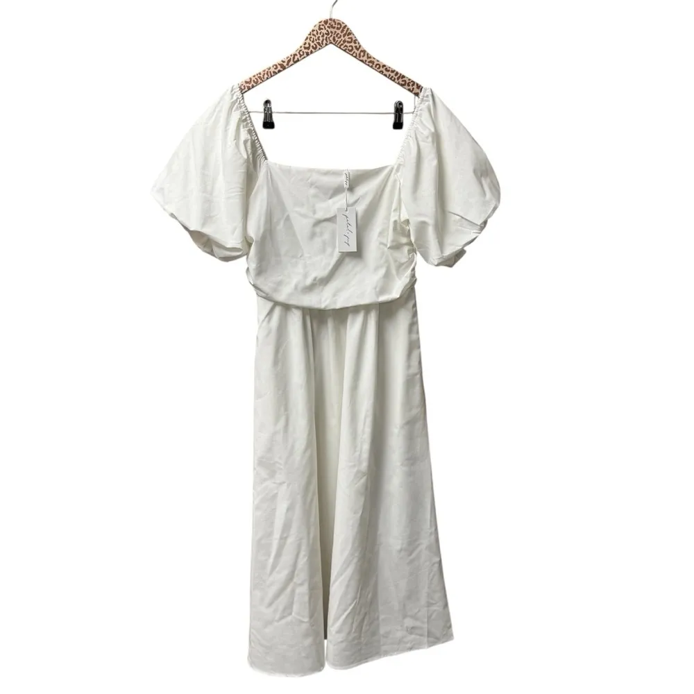 NEW Petal + Pup Clo Puff Short Sleeve Midi Dress Linen Blend White XL NWT - Image 5