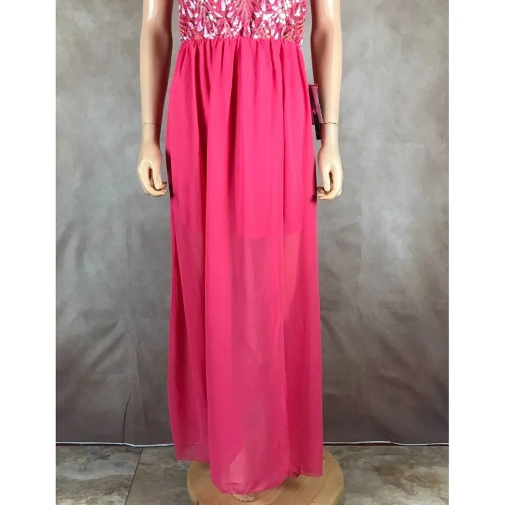 AS U WISH Juniors' Passion Pink Chiffon Sequined Maxi Dress NWT 9 - Image 6