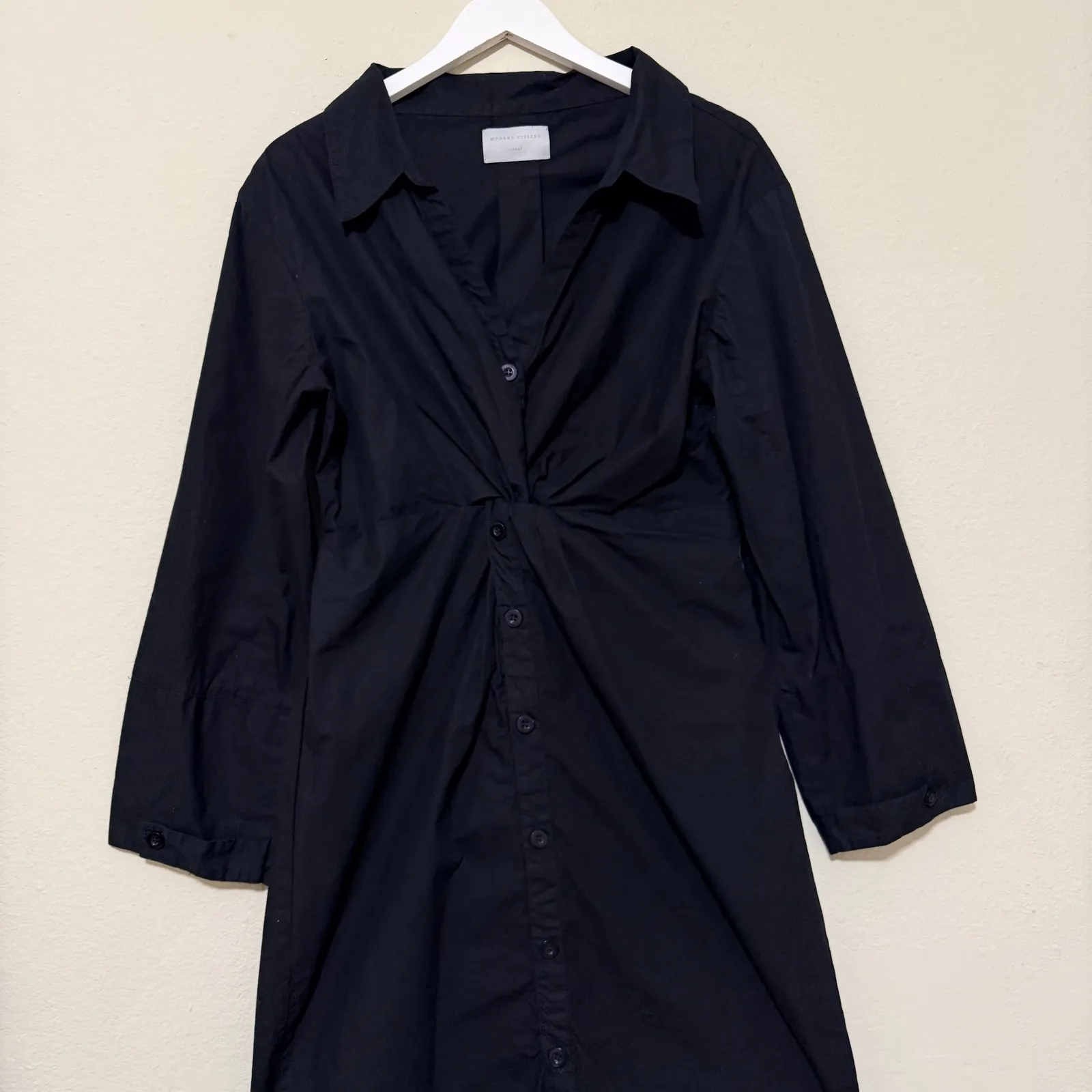MODERN CITIZEN Taylor Shirt Midi Dress Black Cotton Twist Front Size Large - Image 3