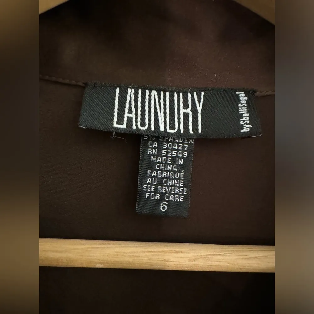 Laundry by Shelli Segal Vintage 90s  Chocolate Brown Silk Shirt Size 6 Y2K - Image 2