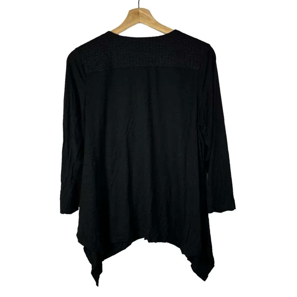 Adrianna Papell Black Drape Hem Long Sleeve Blouse L - Image 2
