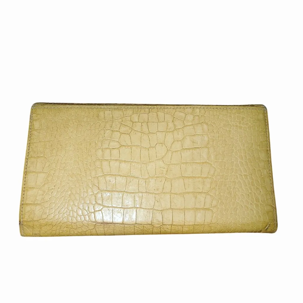 Yves Saint Laurent Crocodile Embossed Beige Leather Wallet Clutch Compartments - Image 6