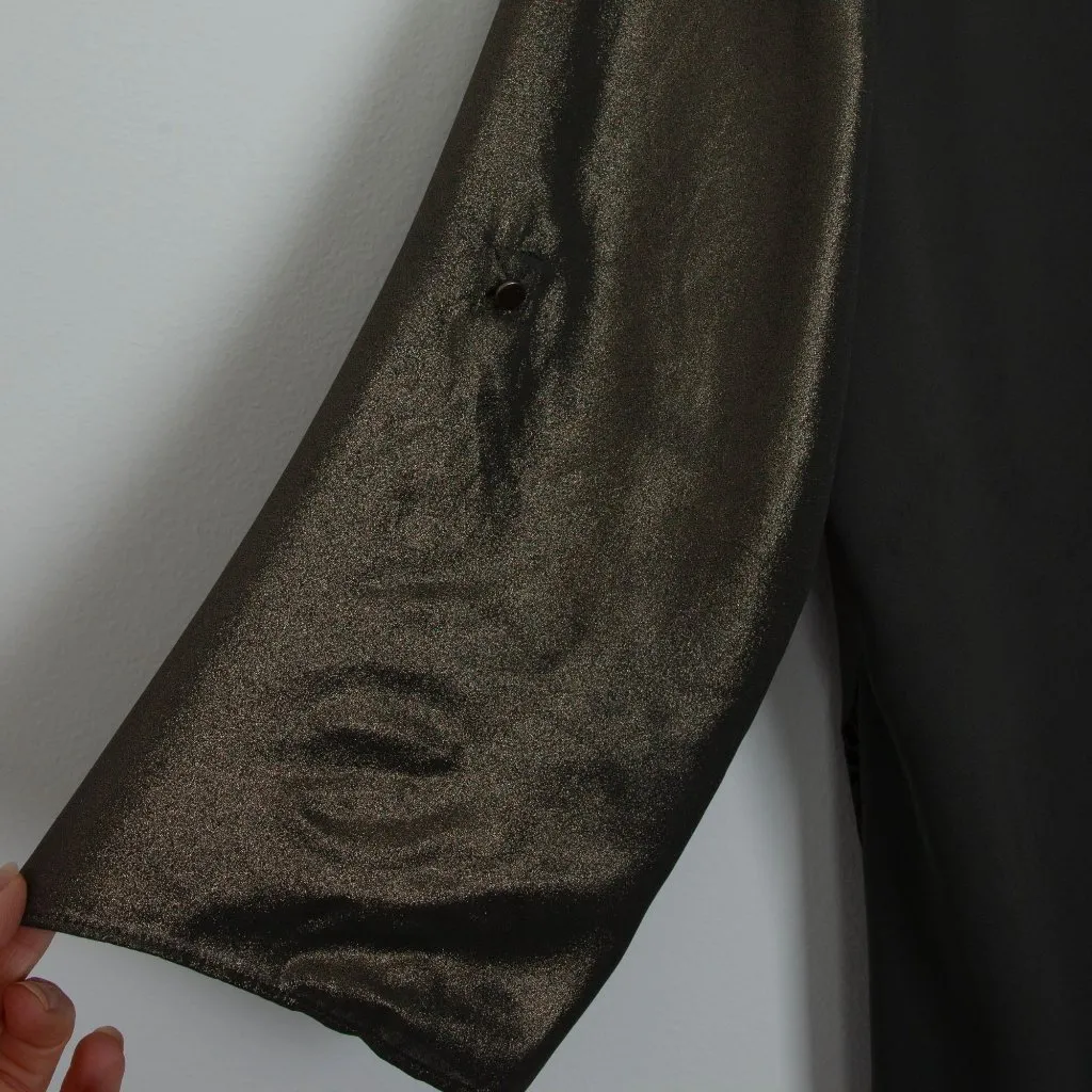 Chicos Womens Metallic Lace‎ Shark Bite Top Size M 1 Green 3/4 Roll Tab Sleeve - Image 10