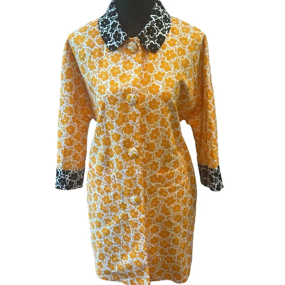 Rare Designer l Love Moschino Bright Orange Floral Unlined Lightweight Coat Sz 4 - Image 4