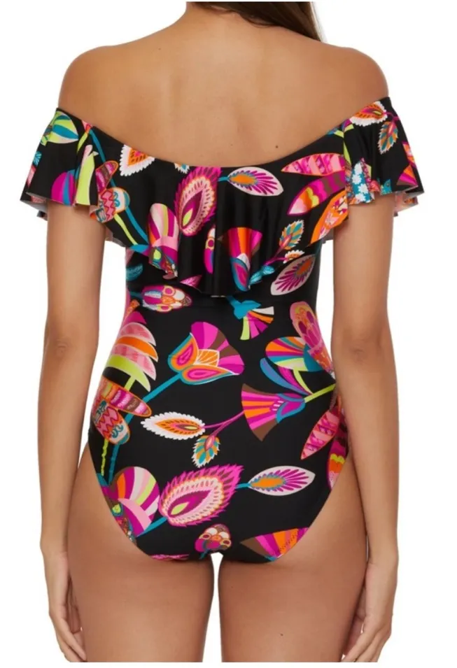 TRINA TURK Off The Shoulder Ruffle One Piece Swimsuit Size Small - Image 2
