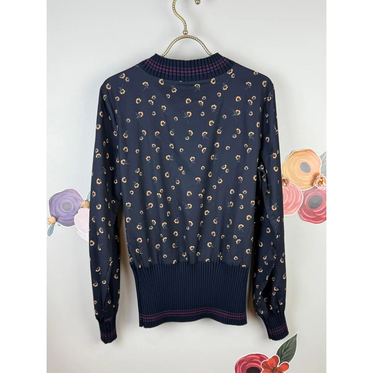 French Connection Navy Mahi Printed Ribbed Hem Top - Size - Small - Image 6