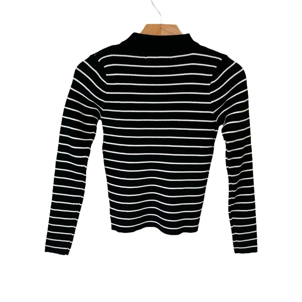 Petal + Pup Sweater Womens Sz 4 Black White Striped Ribbed Long Sleeve High Neck - Image 9