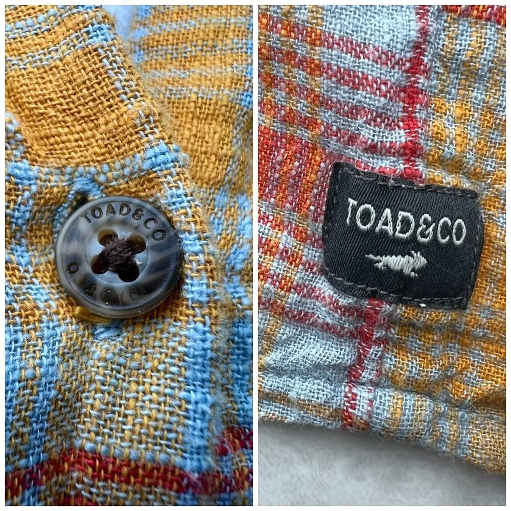 Toad&Co Organic Cotton Plaid Button Front Shirt Red Yellow Small - Image 4