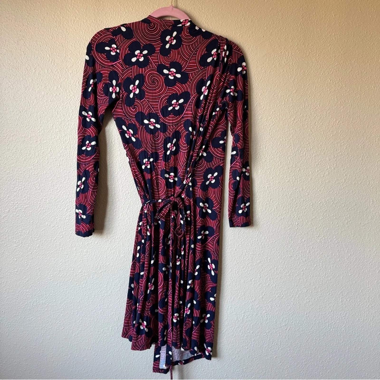 Boden Pink Blue Floral Mini Wrap Dress Womens 6P Classic Fall Casual Modest - Image 9