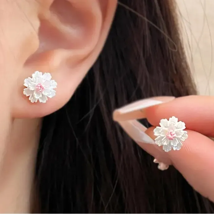 Floral Pink and White Earrings - Image 2