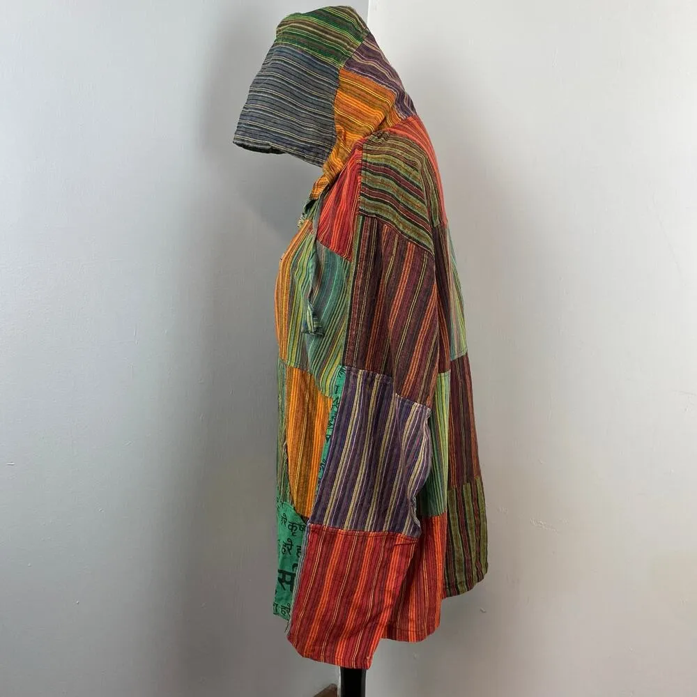 Kathmandu Imports Boho Colorful Patchwork Tunic Hoodie M/L 100% Cotton - Image 6