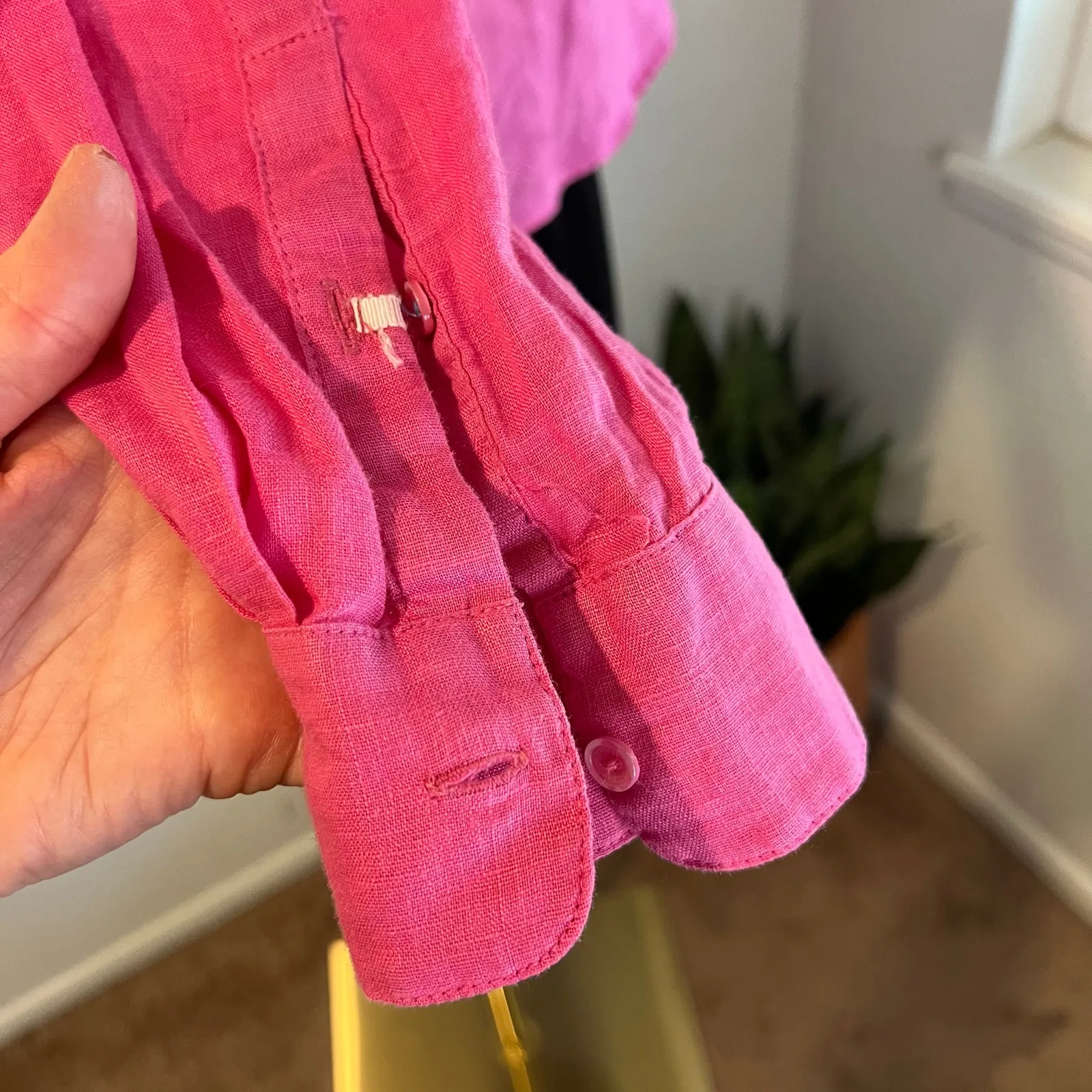 ECRU Pink 100% Linen Long Sleeve Button Down Oversized Shirt Size Large - Image 8