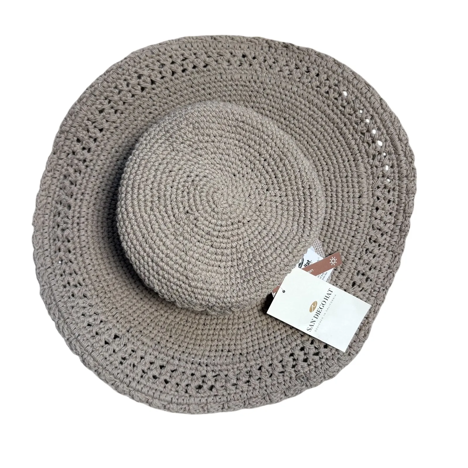 San Diego Hat Company NWT Silver Wave Cotton Crochet Sun Hat UPF 50 Tan - Image 4