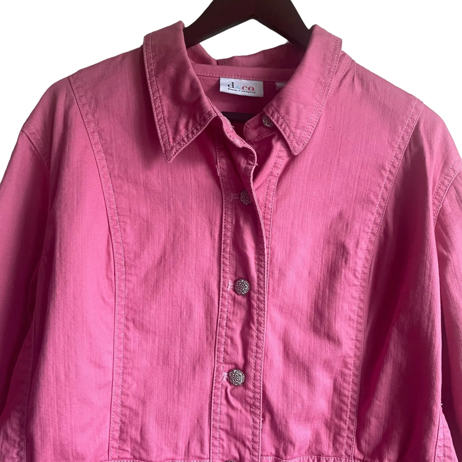 Denim‎ & Co Women Jean Jacket L Pink Long Sleeve Feminine  Denim Western Cowgirl - Image 11