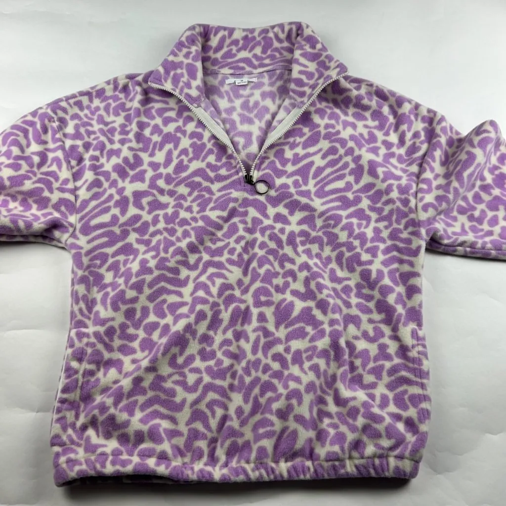 O'Neill Purple Modern Leopard Print Fleece Pullover Half Zip Jacket M - Image 2