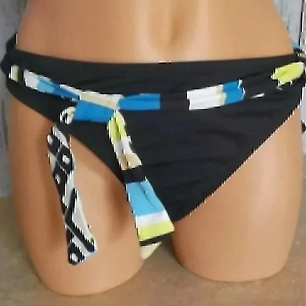 NEW NWT JAG JEANS Solid Black Blue White Belted Stripe Y2K Bikini BOTTOM Medium - Image 2