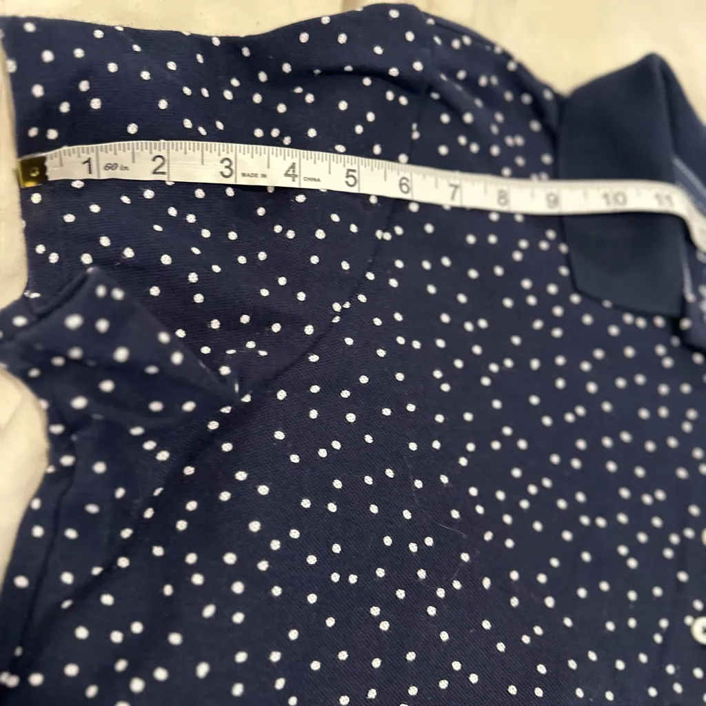 LL Bean Slightly Fitted Women’s Sz:XL Reg Polka Dot Polo Shirt Navy Blue & White - Image 5