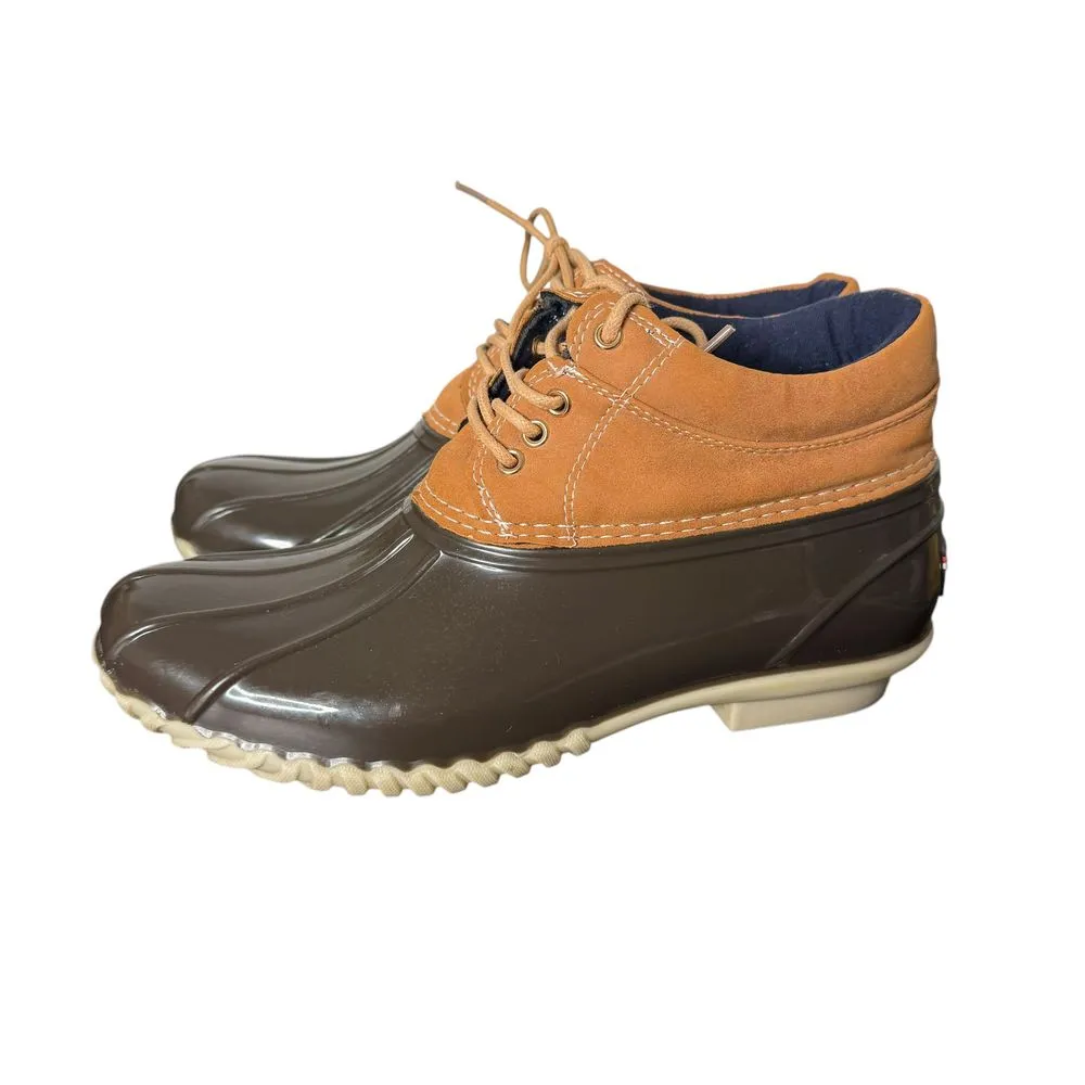 Tommy Hilfiger Womens Duck Boots Size 7 Waterproof Lace Up‎ Brown Rain Boots - Image 4