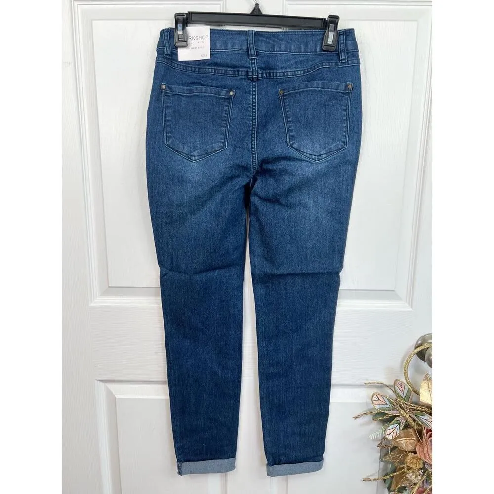WORKSHOP Republic Jeans Size 12 Dark Blue High Rise Cuffed Skinny Ankle Stretch - Image 3