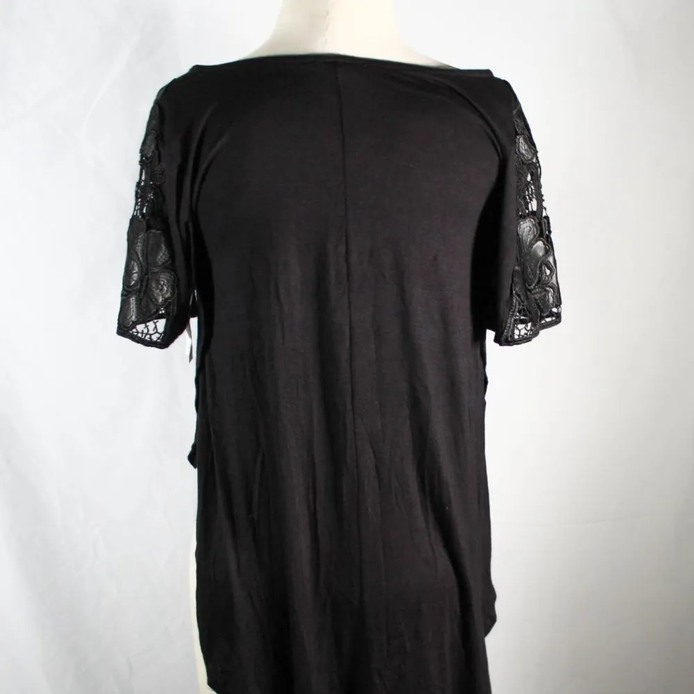 NWT Black High Low Top with Faux Leather and Lace Cap Style Sleeve - Image 4