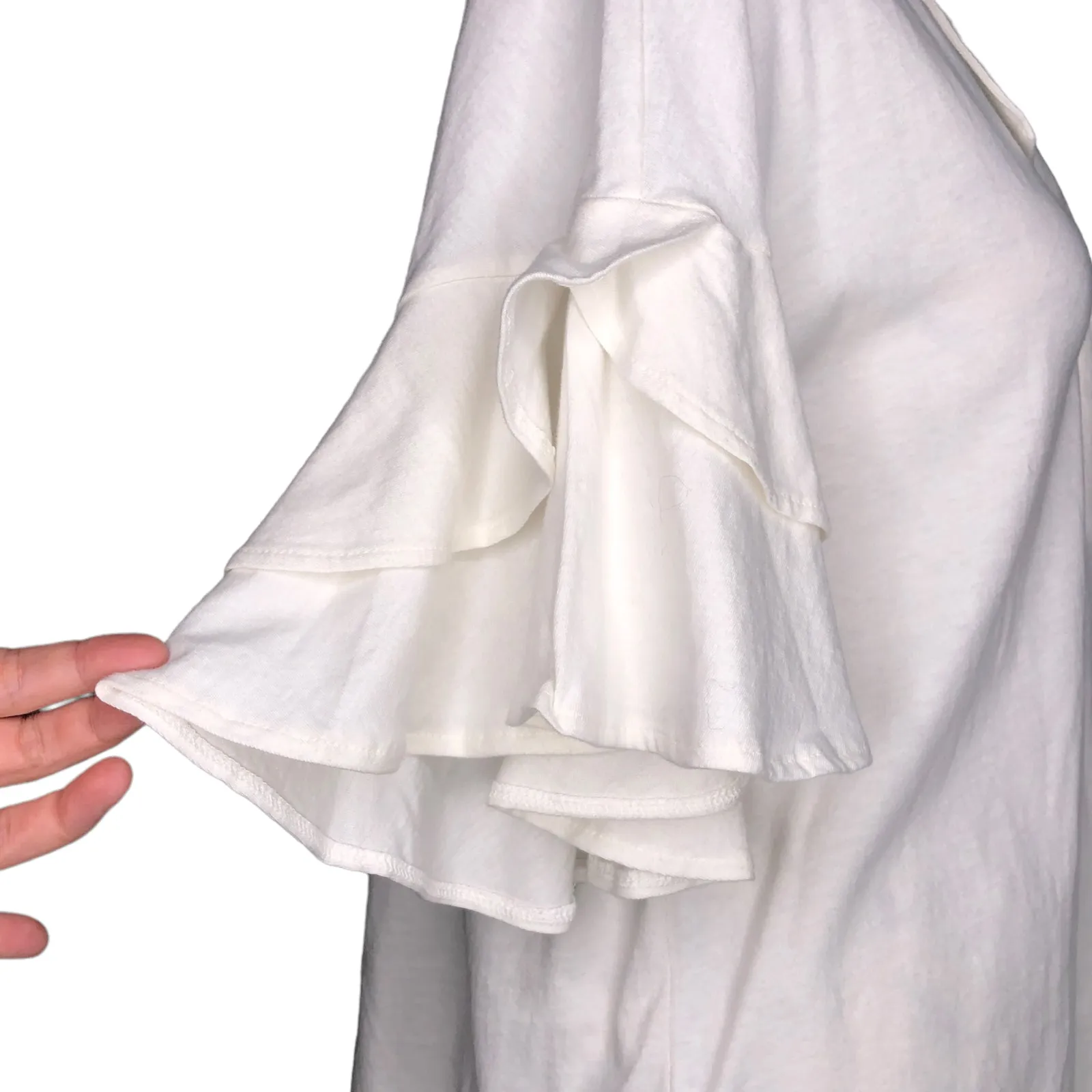 Worthington (M) Ruffle Short Bell Sleeve Split V Neck Blouse Tee Top Placket - Image 8