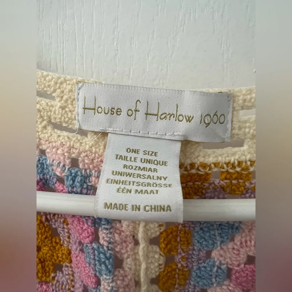 House of Harlow 1960 Knitted Crocheted Pastel Coastal Granny Square Vest One Sz Pink Size undefined - Image 3