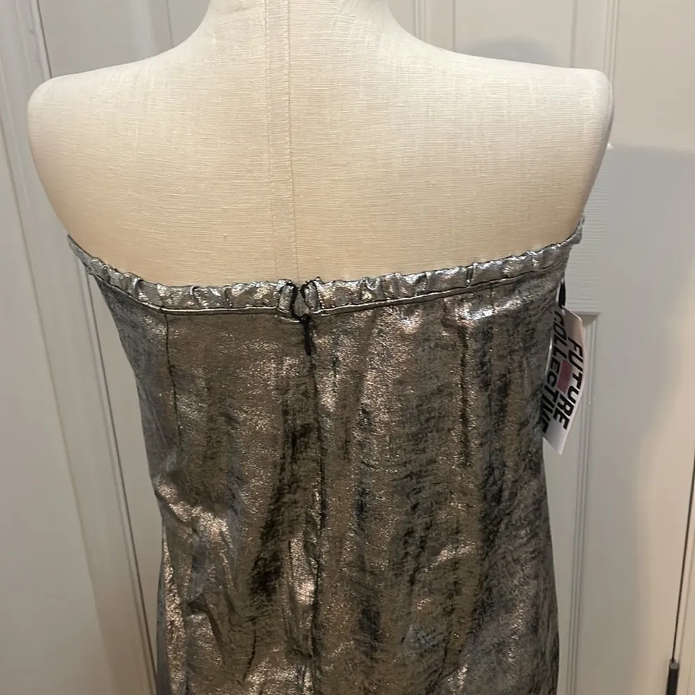 Future Collective dress woman’s Dark Gray metallic shimmer high slit party Sz 14 - Image 3