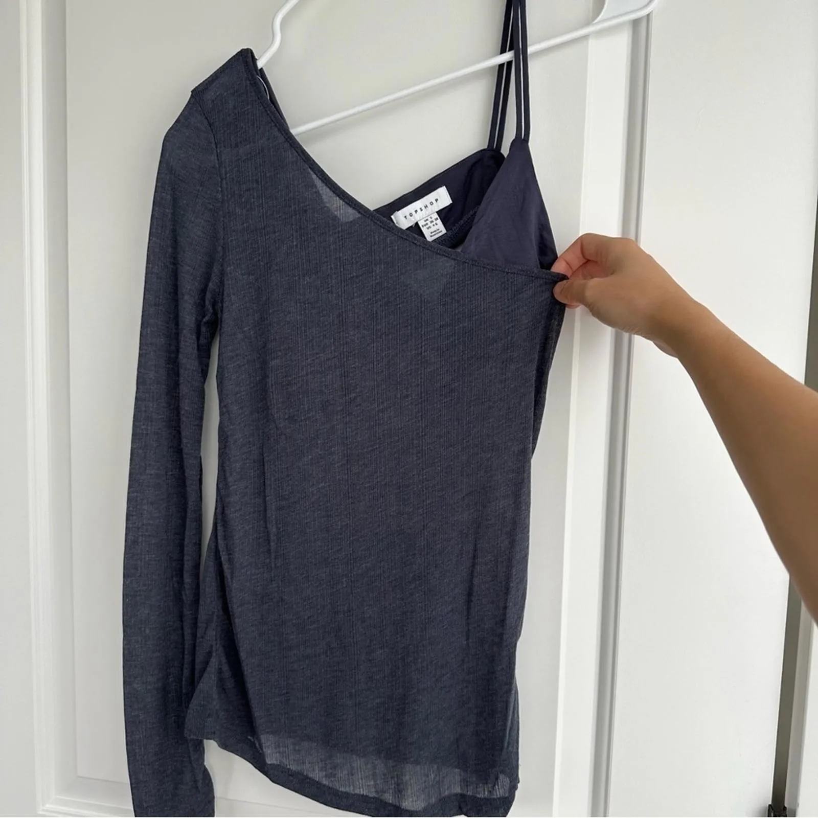 Topshop Semisheer One-Shoulder Top Gray NWT Small - Image 5