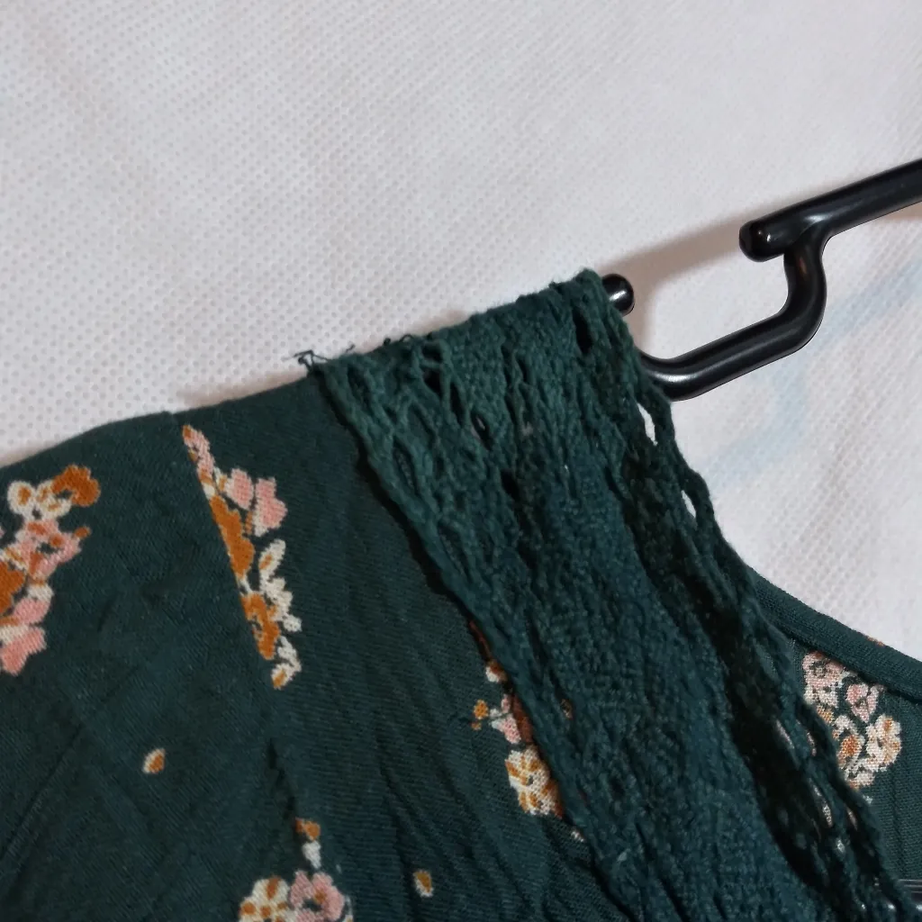 Angie Teal and Beige Patterned Bell Sleeve Boho Mini Dress Size Small - Image 3