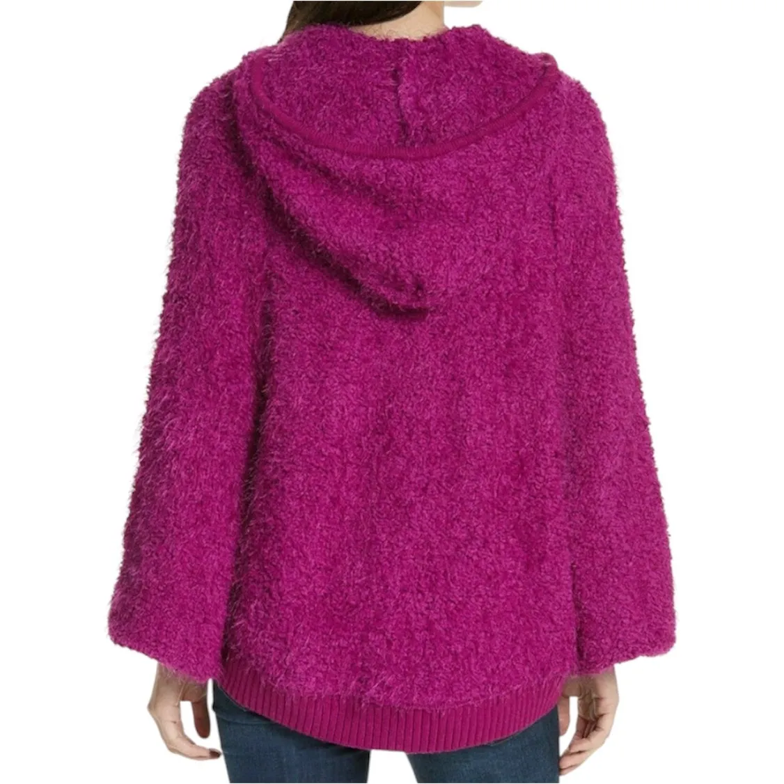 Free People Women's Fuzzy Knit Zip Up Hoodie Purple Small S Sweater - Image 3