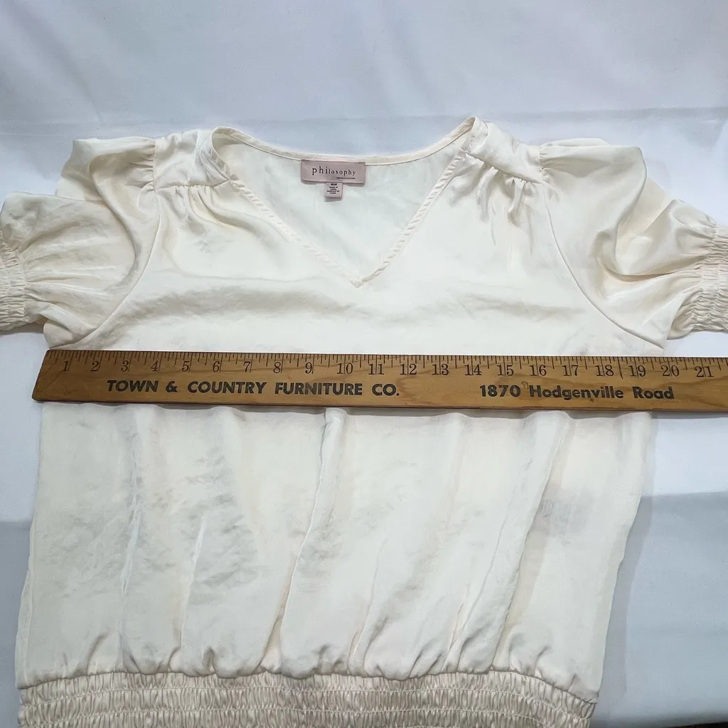 Philosophy‎ Crop V-Neck Blouse Pleated at Shoulder Stretch Waist M CREAM - Image 9