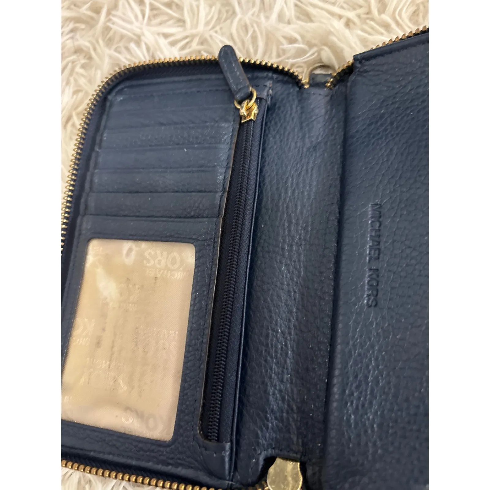 Michael Kors Navy Blue Leather Zip Around Wallet MK Logo - Image 7