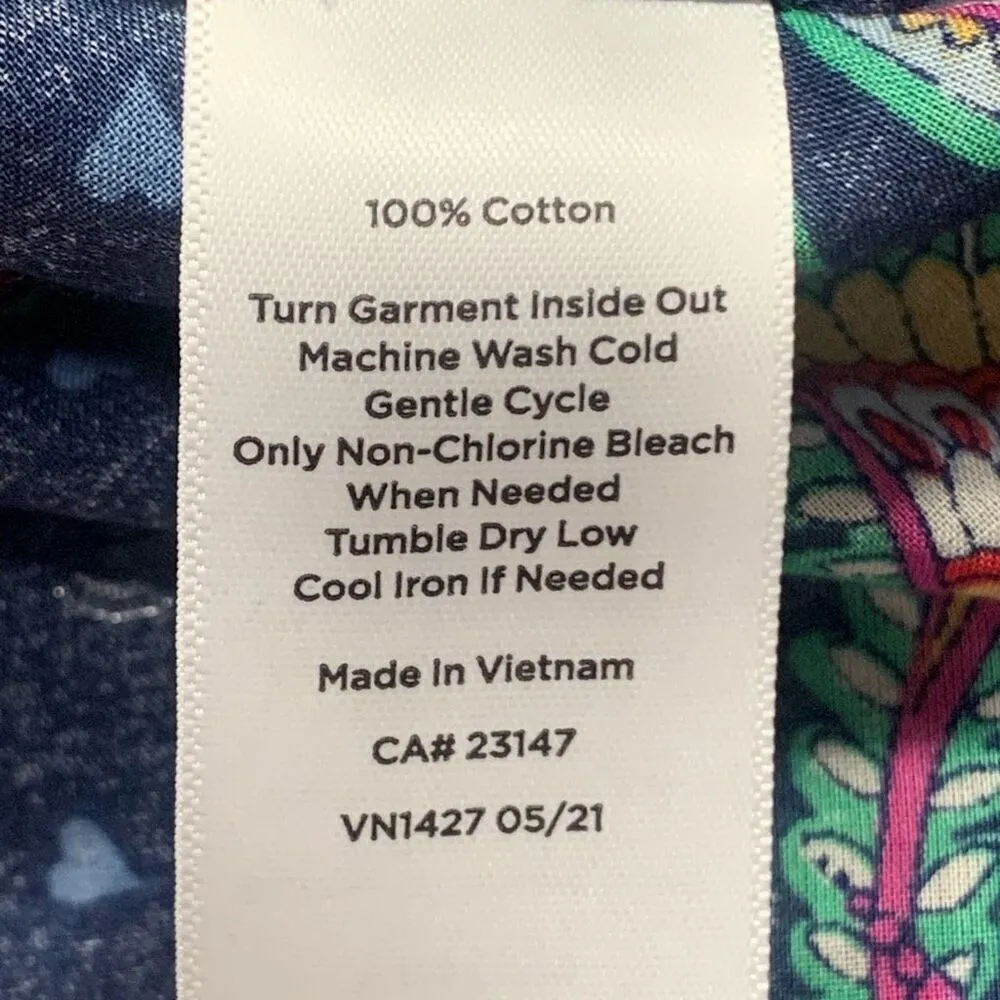 Talbots Navy Paisley Heart Print Ruffled Button-Up Long Sleeve Top Size Medium - Image 9