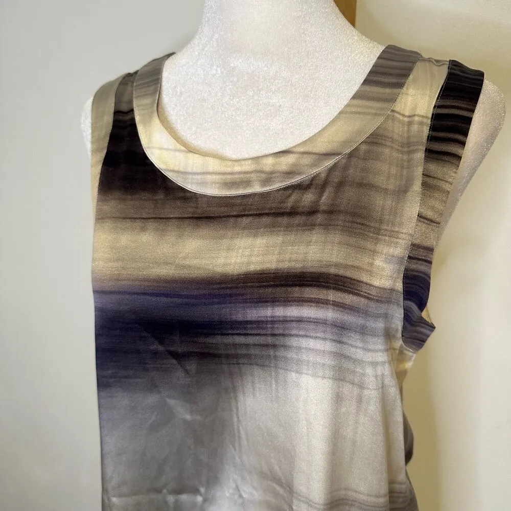 Theory cream & gray silk sleeveless mini dress size S - Image 4