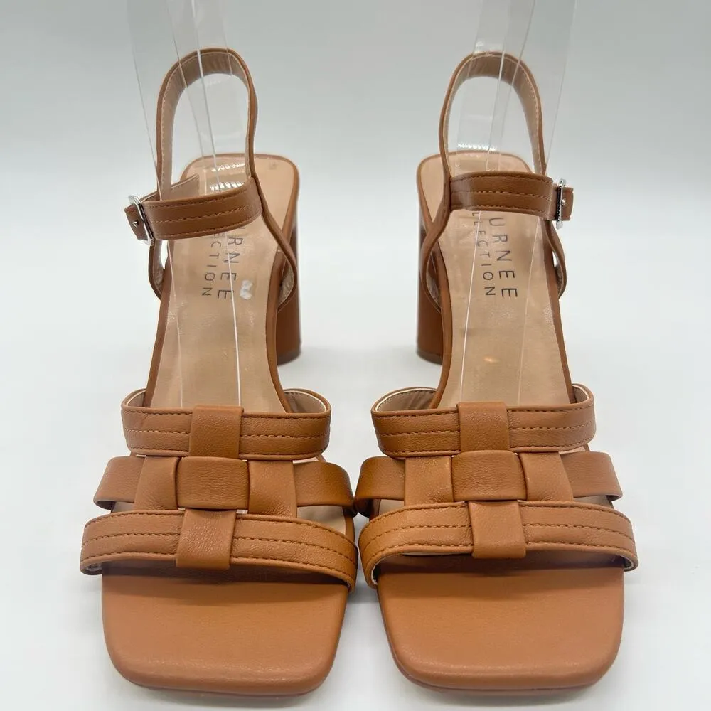 Journee Collection Sandals Womens 7 Brown Gibssen Heeled Open Toe Blocked Heel - Image 4