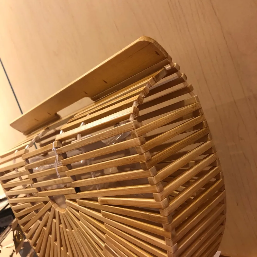 Half moon bamboo slat basket handbag Tan - Image 6