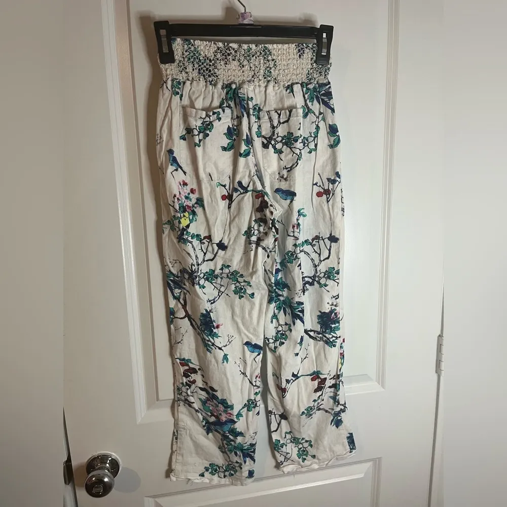 Westbound LinenRayon Blend LooseFit Bird Tree Floral Print Scrunched Pants Small - Image 3
