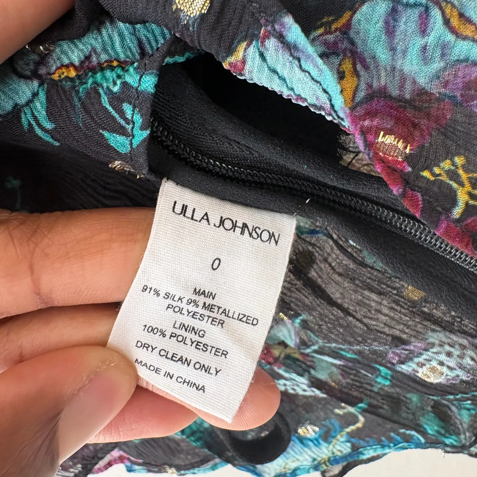 Ulla Johnson Camisole Amabel Silk Floral Ruched Crop Top Black Blue Size 0 - Image 10