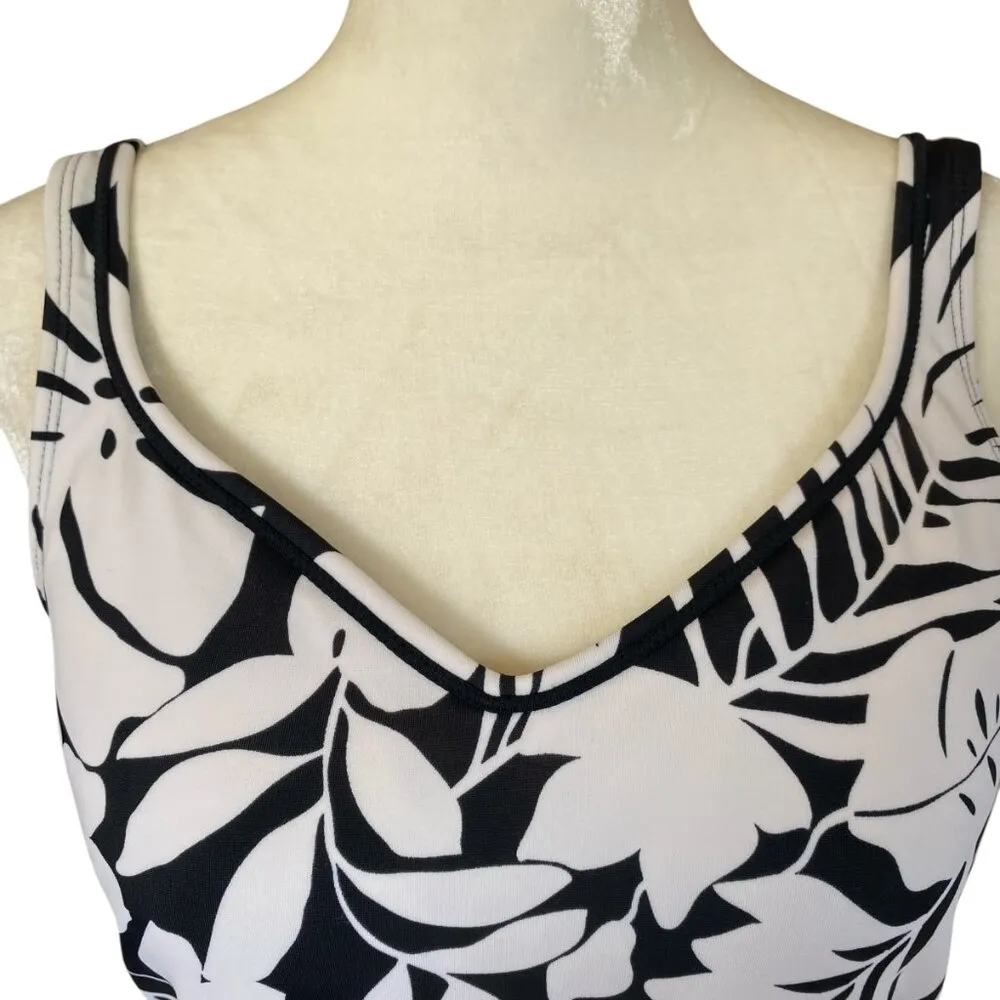 women's size 10 black and white tropical print lightly padded tankini - Image 5
