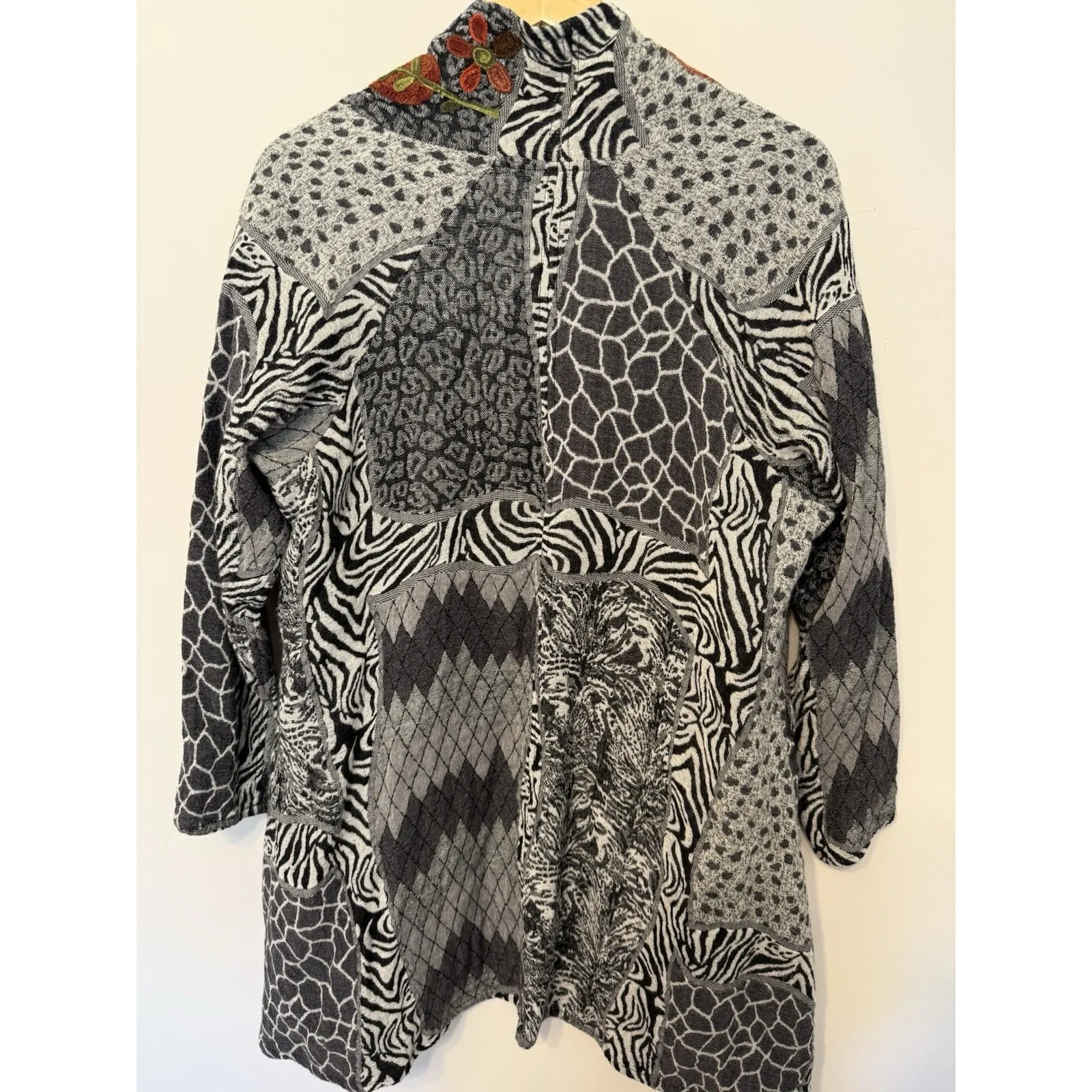 Soft Surroundings Embroidered Open Cardigan Animal Floral Leaf Wool Blend S/M - Image 3