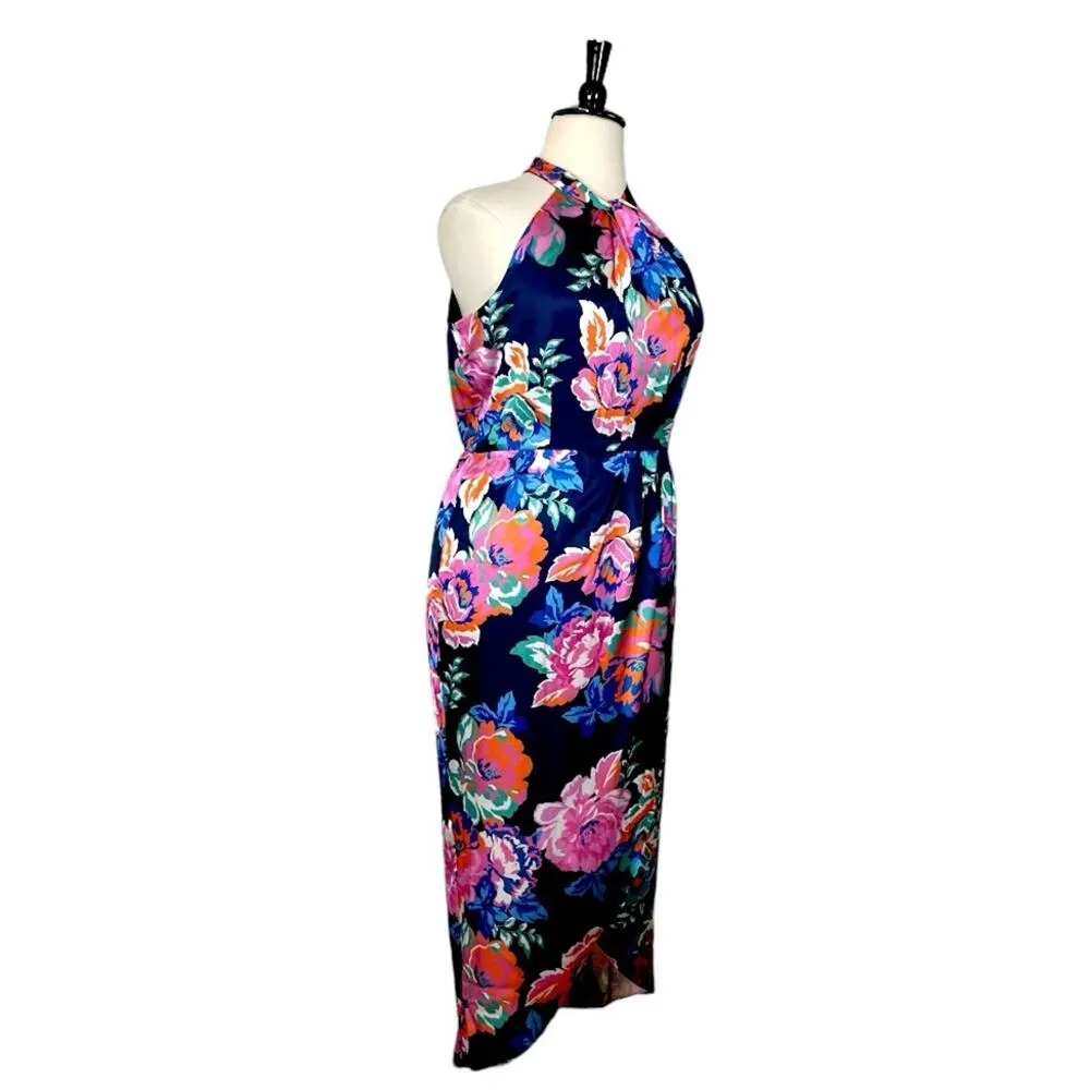 Julia Jordan New Dress Halter Neck Wrap Blue Pink Floral Satin Women’s Size 16 - Image 2