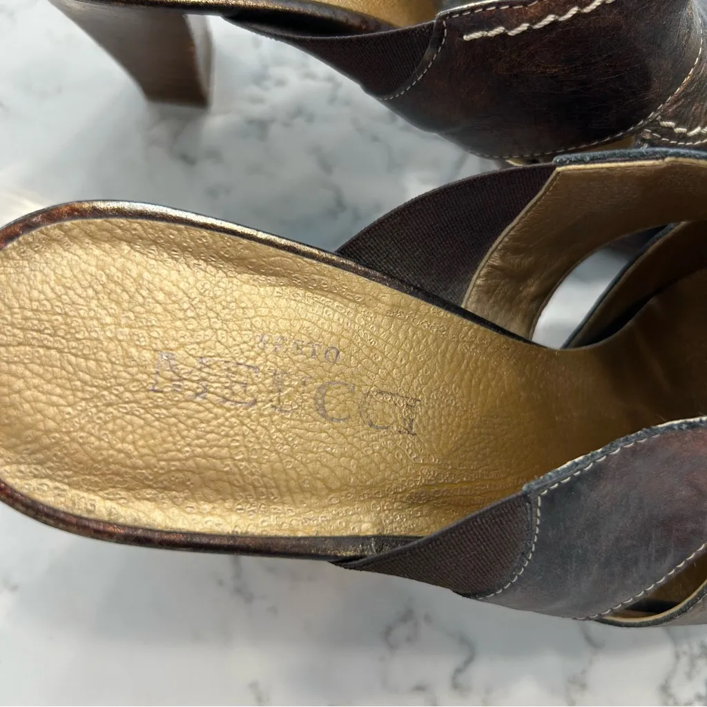 Sesto Meucci Rustic Leather Square Toe Short Heels Open Back Size 7.5 Narrow Brown - Image 9