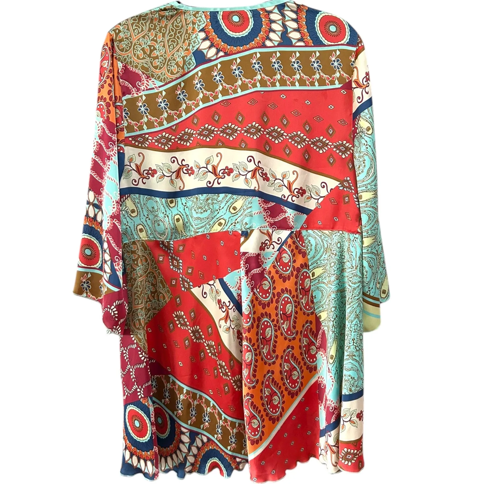 Cabi Women's Oversized‎ Bohemian Patchwork Print Tie Front Kimono Cardigan Large - Image 5