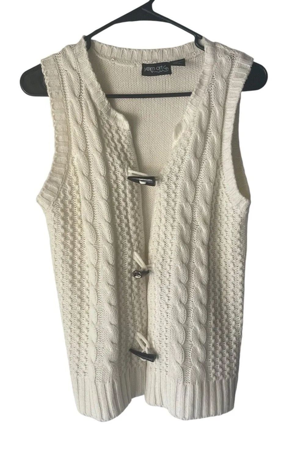 Yarn Art Size Small Ivory Cable Knit Fisherman Toggle Buttons Sweater Vest White - Image 1